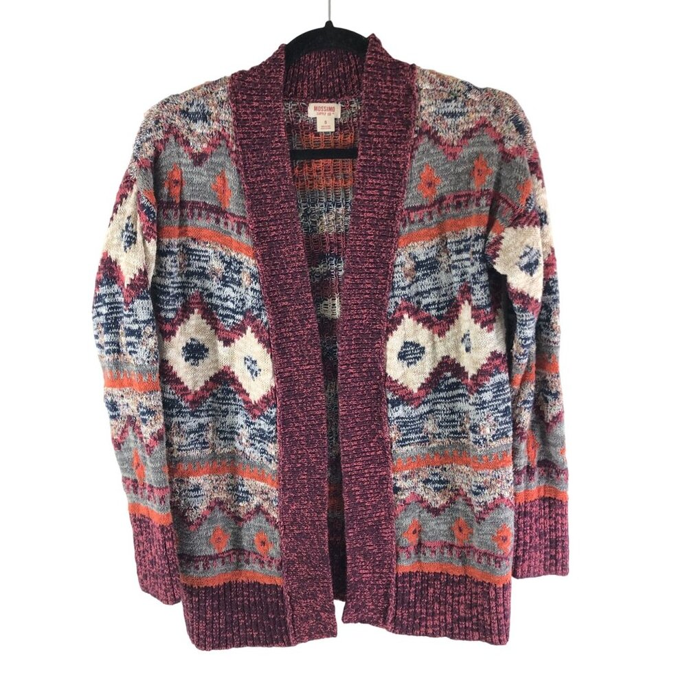 Mossimo Womens Aztec Pattern Open Front Cardigan Sweater S Cotton Blend